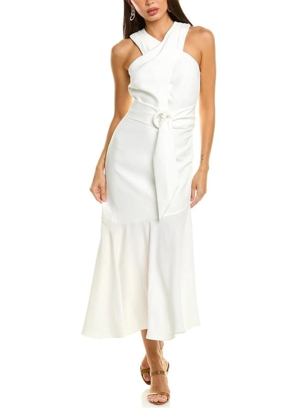 Sachin & Babi Naomi Belted Halter Midi Dress in Ivory Size 12 NWT